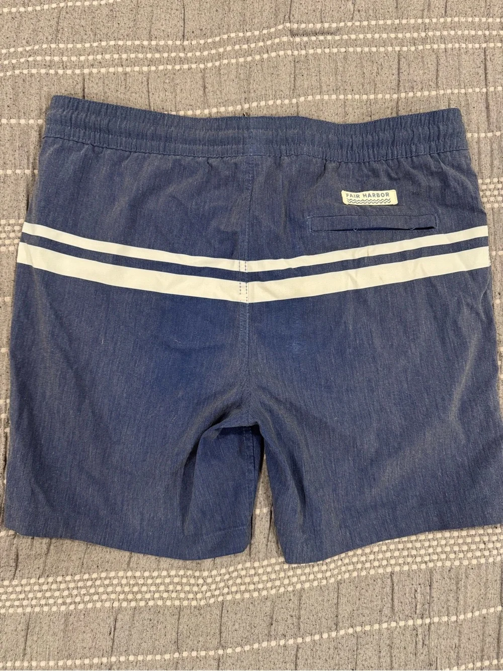 Fair Harbor Navy Swim Trunks with White Double Stripe